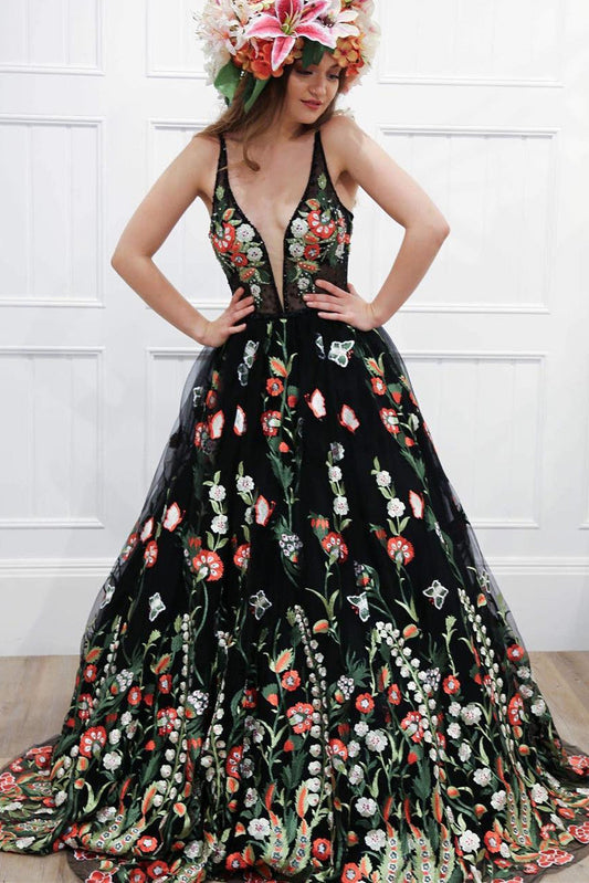 Roycebridal Harlee | Gorgeous Black Floral Embroidered Prom Dress