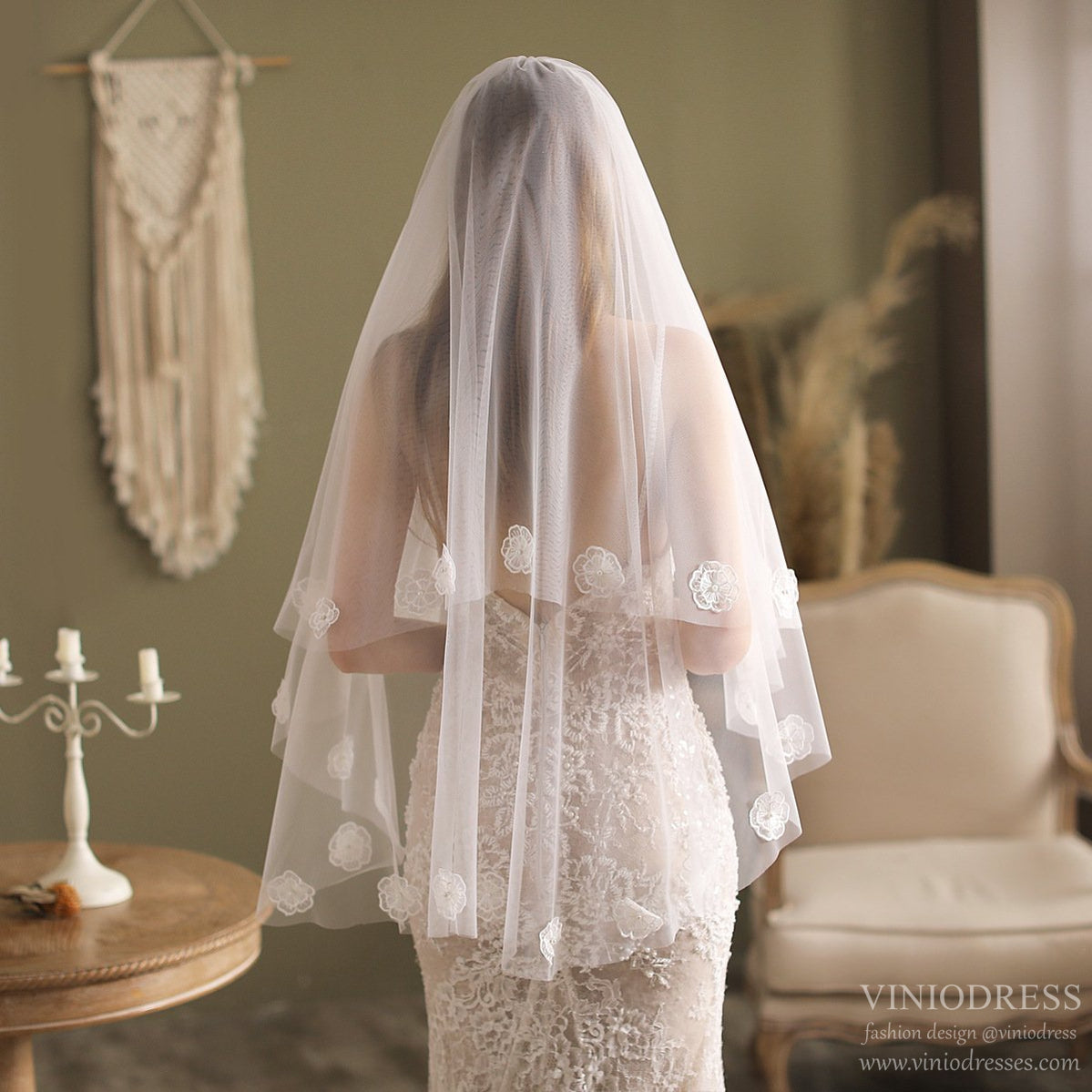 Floral Blusher Veil Hip Length-Accessories-Viniodress-Ivory-Viniodress