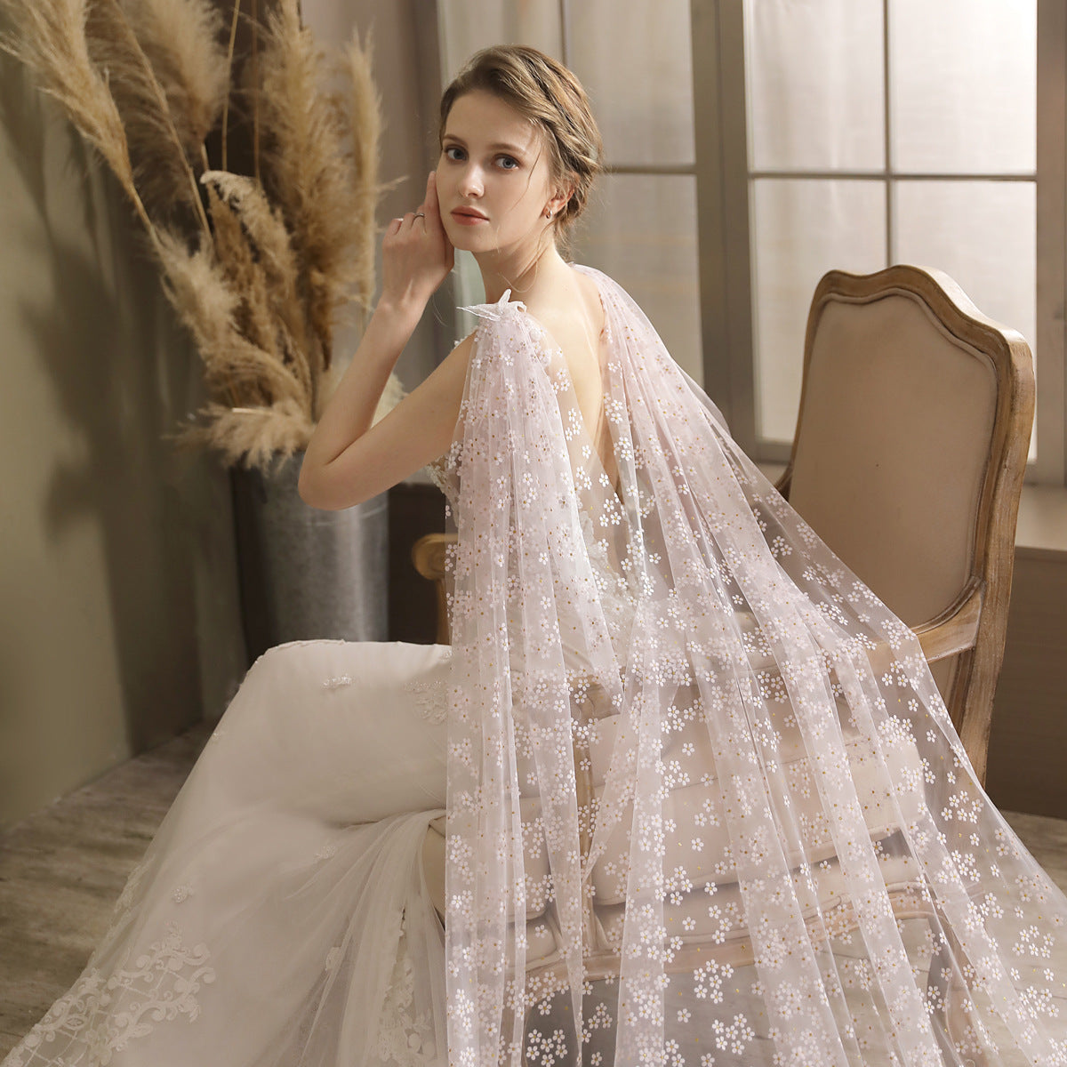 Floral Lace Cape Veil-Accessories-Viniodress-Ivory-Viniodress