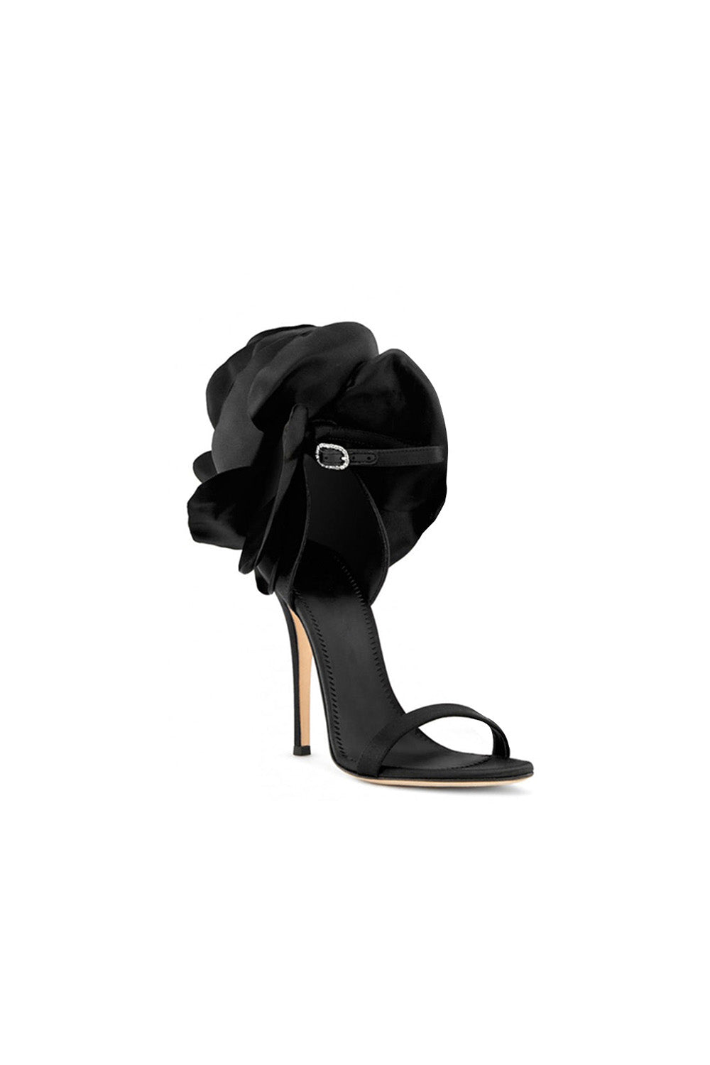 Black Flower Embellished High Stiletto Heel Sandals