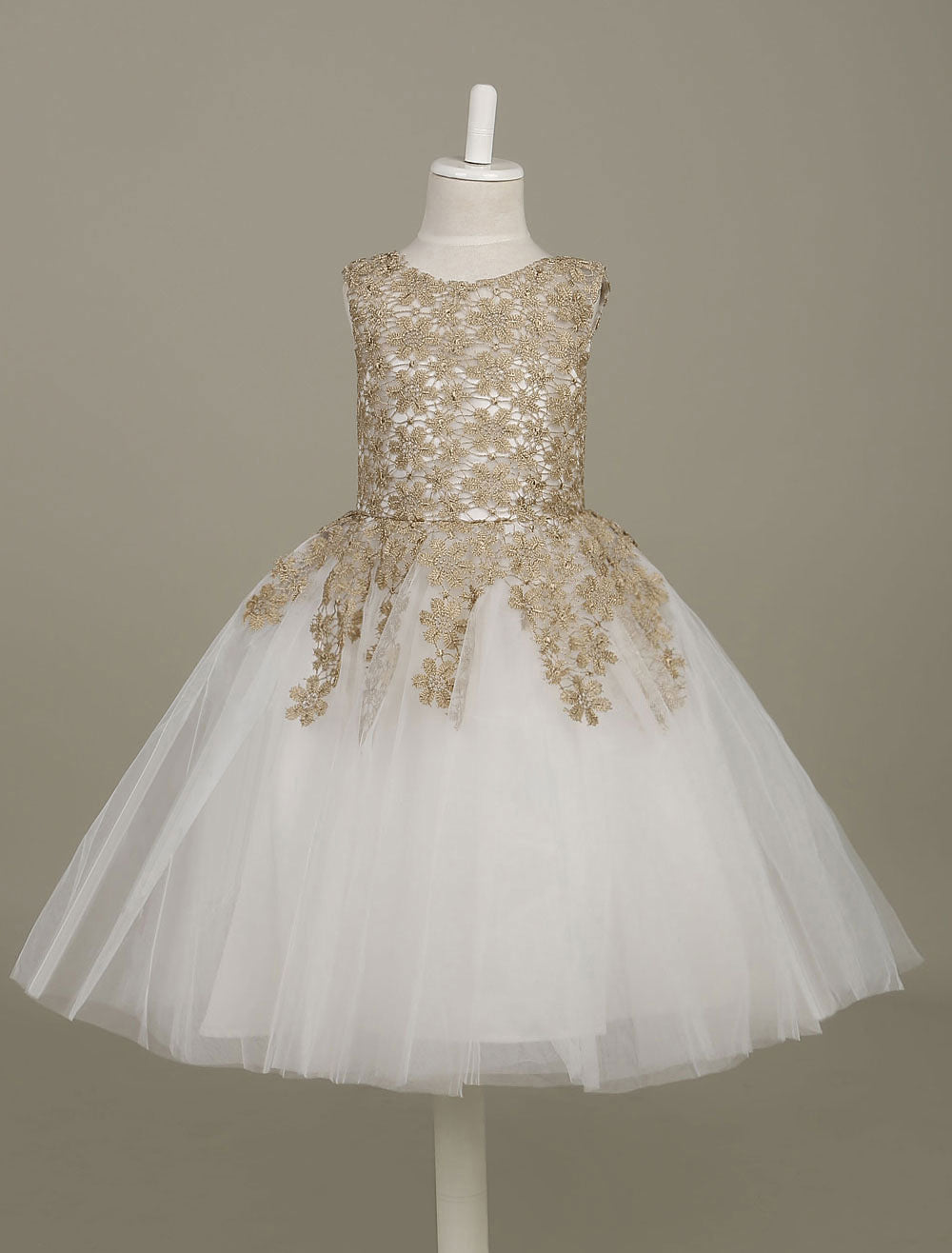 flower girl dress Lace Light Gold Tutu Dress Sleeveless A-line Short Toddler'S Pageant Dress-showprettydress