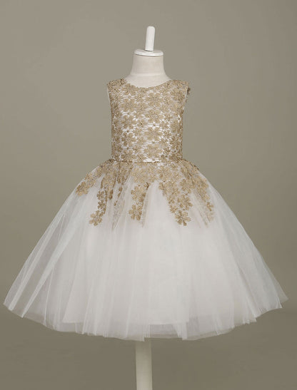 flower girl dress Lace Light Gold Tutu Dress Sleeveless A-line Short Toddler'S Pageant Dress-showprettydress