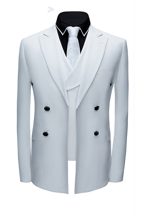 Formal White Business Men Suits with Three Pieces Peak Lapel Suit Online-showprettydress