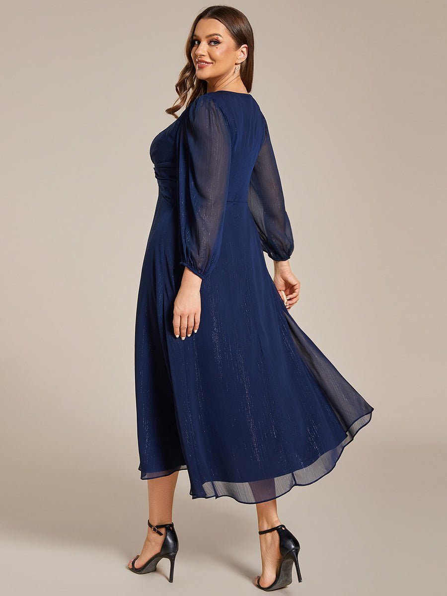 Francis sleeved mother of the groom ruffled dress in navy s12 Express NZ wide - Bay Bridal and Ball Gowns