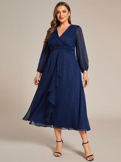 Francis sleeved mother of the groom ruffled dress in navy s12 Express NZ wide - Bay Bridal and Ball Gowns