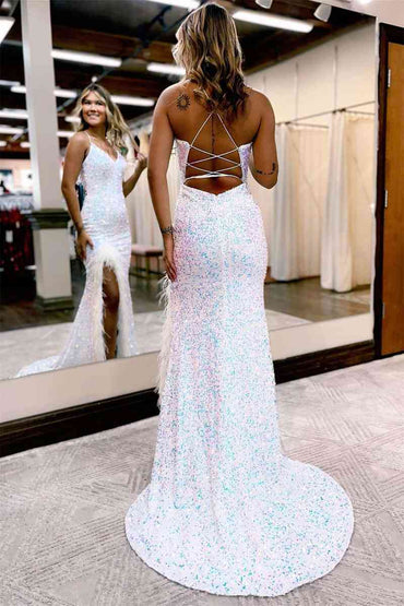 Roycebridal Kadrina |Mermaid V Neck Sequins Long Prom Dress with Slit