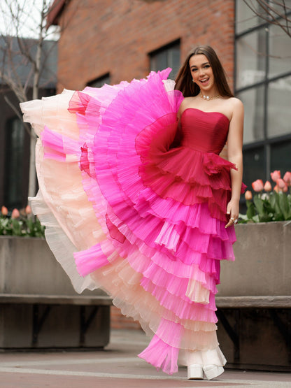 Roycebridal Xiomara | Sweetheart Pleated Bodice Long Prom Dress with Ruffles