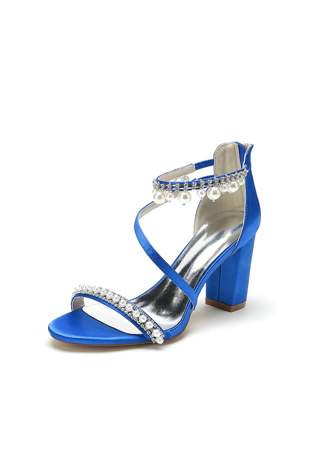 Elegant Single Strap Pearl Beaded Chunky Heels