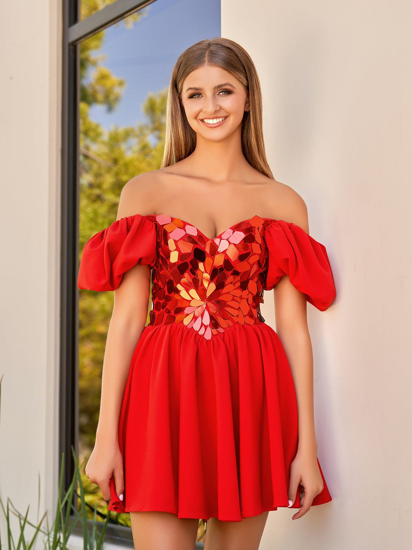 Galatea | Off the shoulder A-Line Short Red Off the shoulder Homecoming Dress