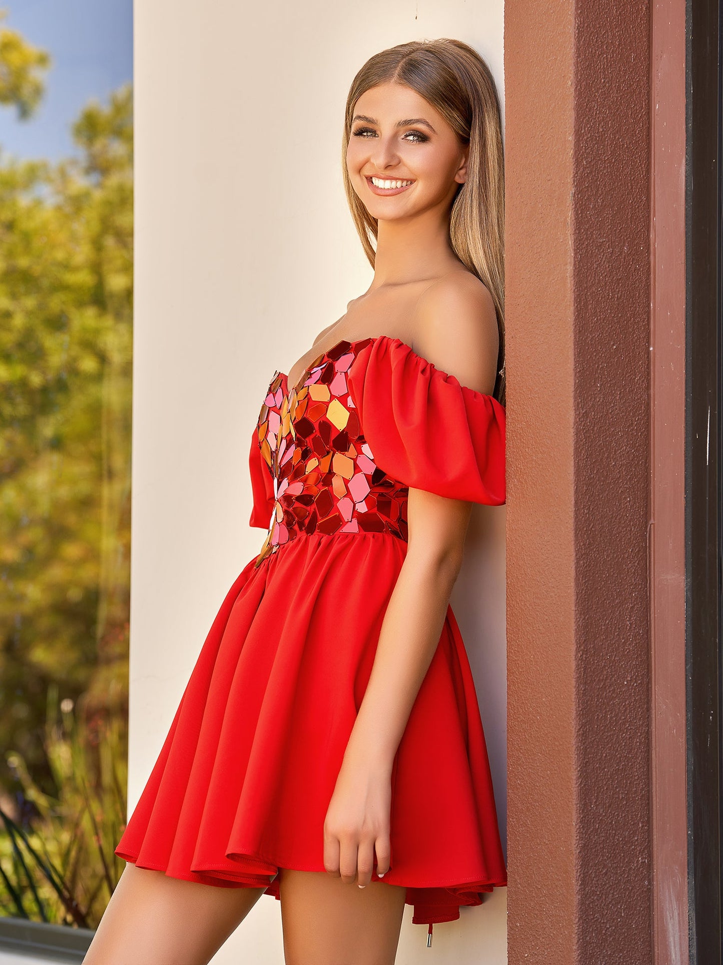 Galatea | Off the shoulder A-Line Short Red Off the shoulder Homecoming Dress