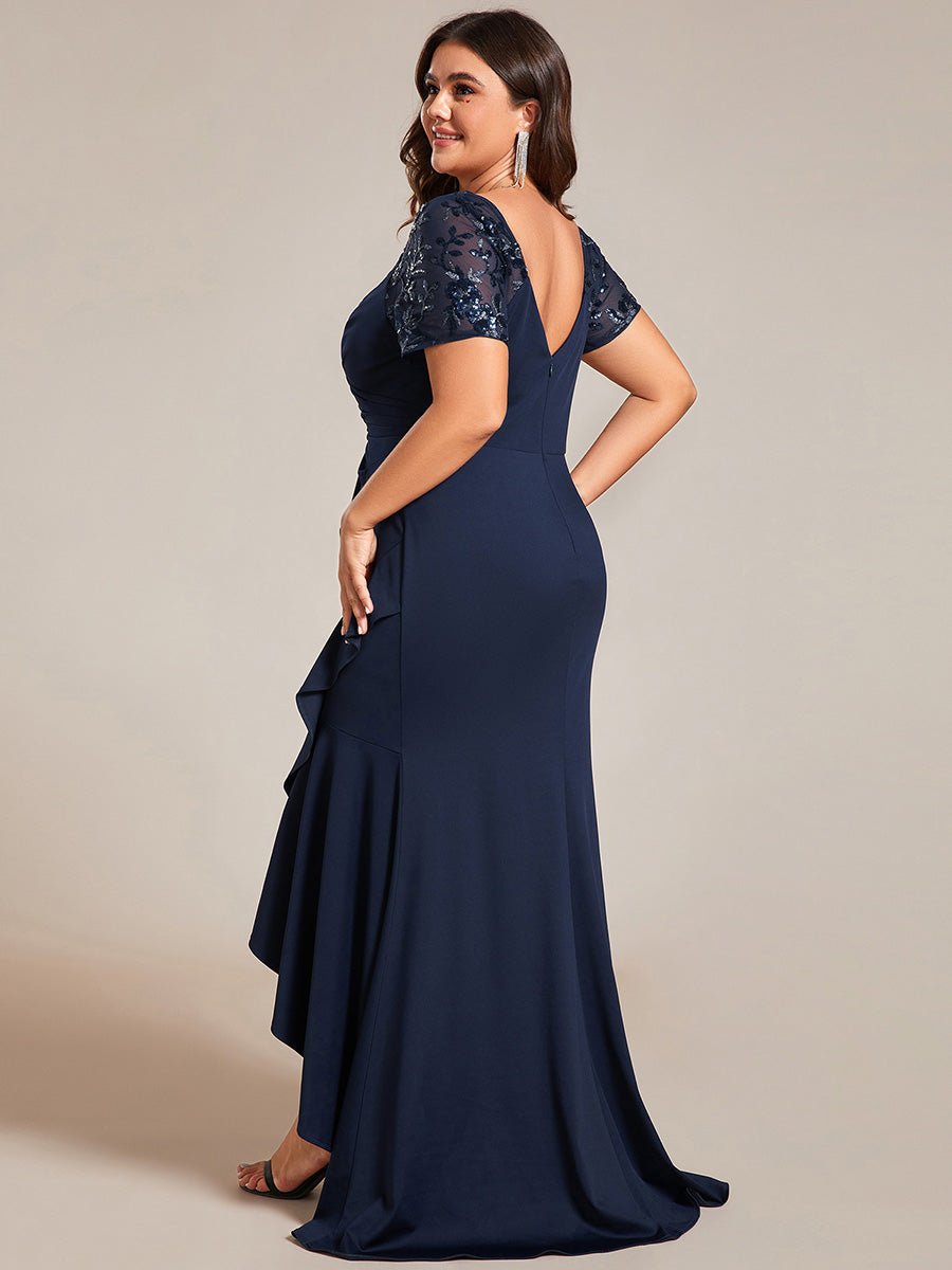 Gemmy plus size appliques evening dress with ruffle hem - Bay Bridal and Ball Gowns