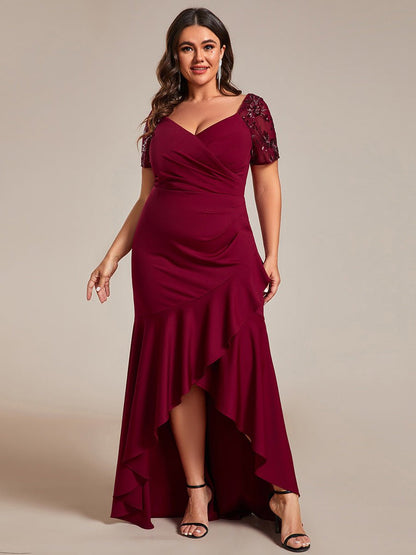 Gemmy plus size appliques evening dress with ruffle hem - Bay Bridal and Ball Gowns