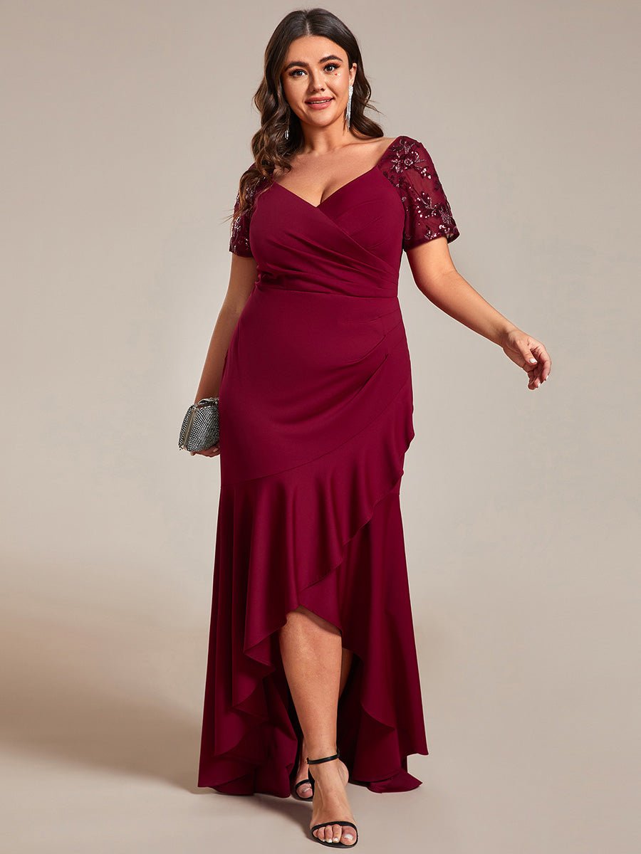 Gemmy plus size appliques evening dress with ruffle hem - Bay Bridal and Ball Gowns