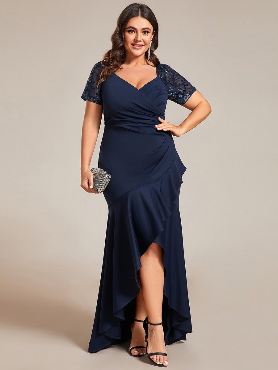 Gemmy plus size appliques evening dress with ruffle hem - Bay Bridal and Ball Gowns