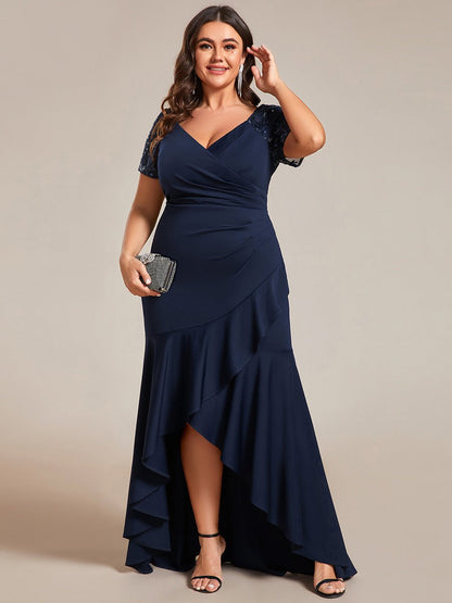 Gemmy plus size appliques evening dress with ruffle hem - Bay Bridal and Ball Gowns