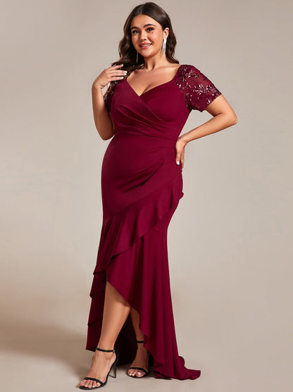 Gemmy plus size appliques evening dress with ruffle hem - Bay Bridal and Ball Gowns