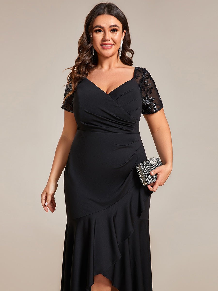 Gemmy plus size appliques evening dress with ruffle hem - Bay Bridal and Ball Gowns