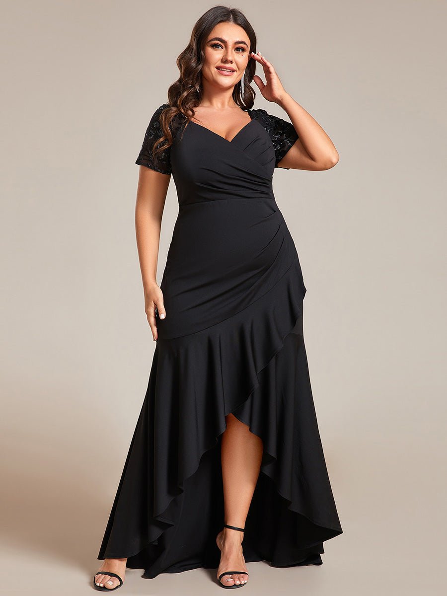 Gemmy plus size appliques evening dress with ruffle hem - Bay Bridal and Ball Gowns