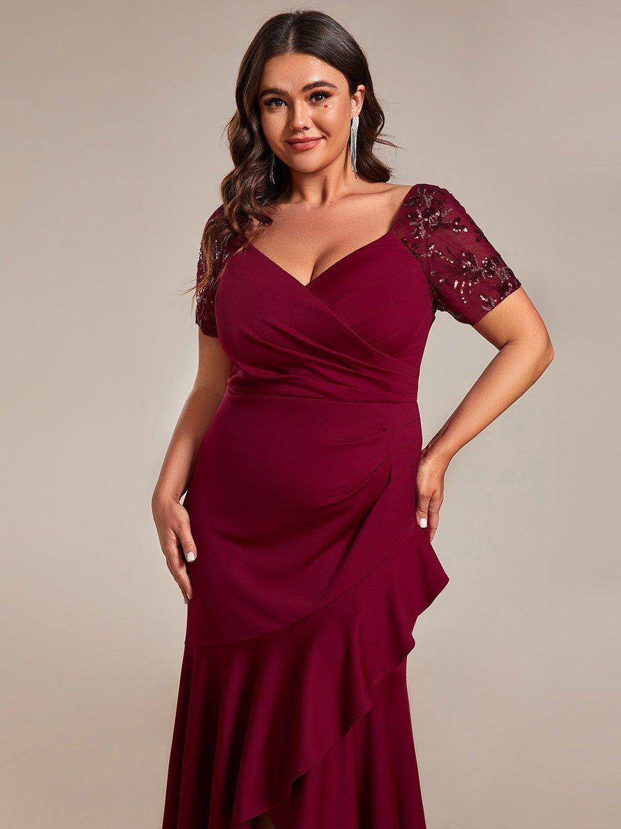 Gemmy plus size appliques evening dress with ruffle hem - Bay Bridal and Ball Gowns