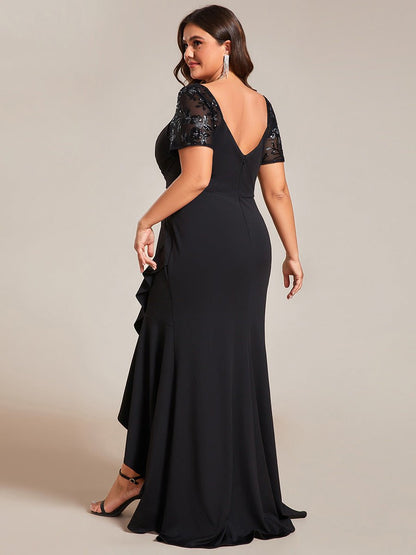 Gemmy plus size appliques evening dress with ruffle hem - Bay Bridal and Ball Gowns