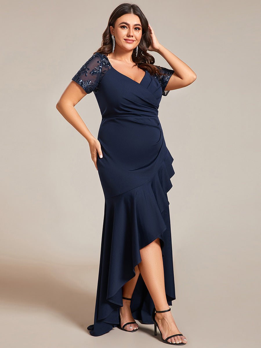 Gemmy plus size appliques evening dress with ruffle hem - Bay Bridal and Ball Gowns