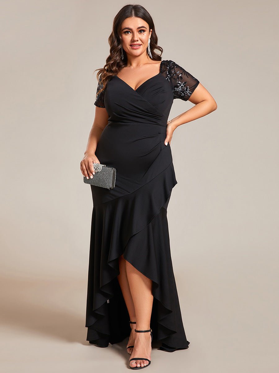 Gemmy plus size appliques evening dress with ruffle hem - Bay Bridal and Ball Gowns