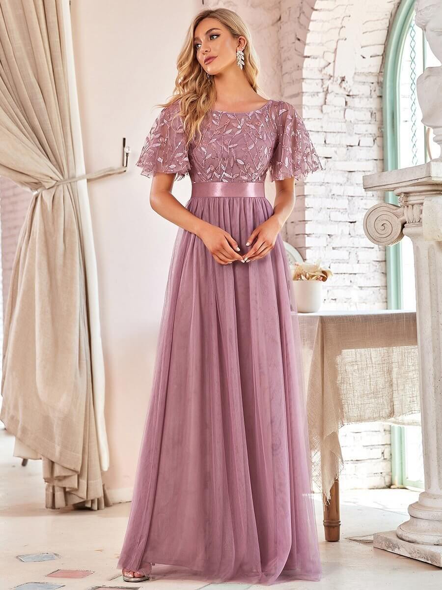 Georgia flutter sleeve tulle bridesmaid dress in dusky rose s22 Express NZ wide - Bay Bridal and Ball Gowns