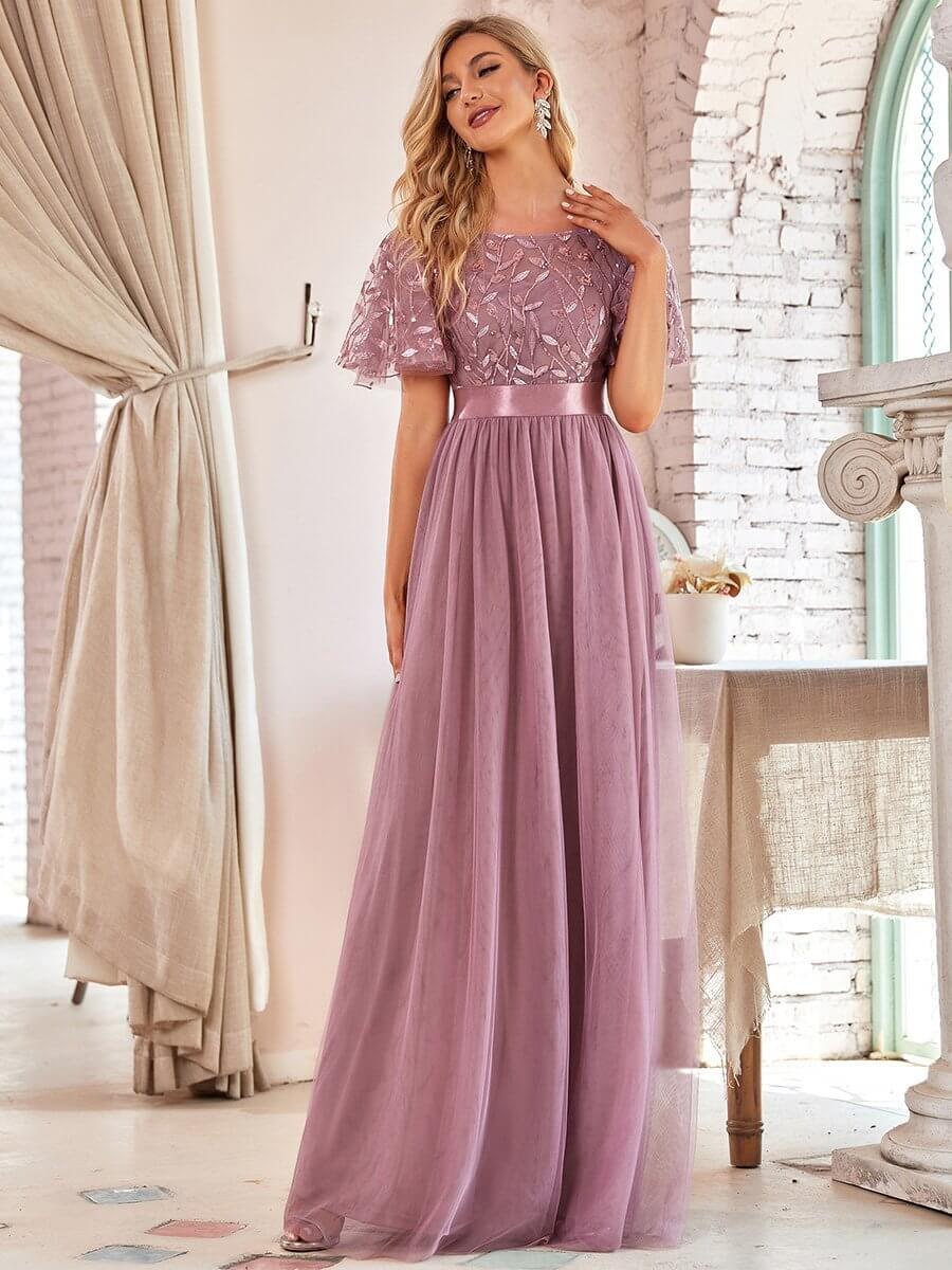 Georgia flutter sleeve tulle bridesmaid dress in dusky rose s22 Express NZ wide - Bay Bridal and Ball Gowns