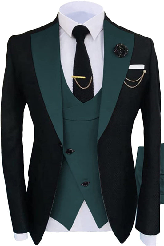 Noel Glamorous Dark Green Shawl Lapel Three Pieces Prom Suits