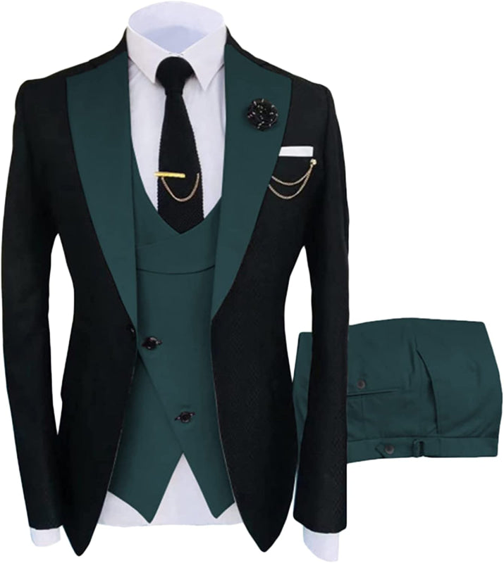 Noel Glamorous Dark Green Shawl Lapel Three Pieces Prom Suits