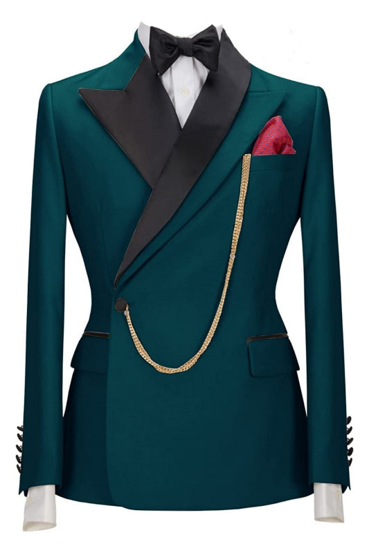 Jared Glamorous Teal Blue Peaked Lapel Two Pieces Prom Suits