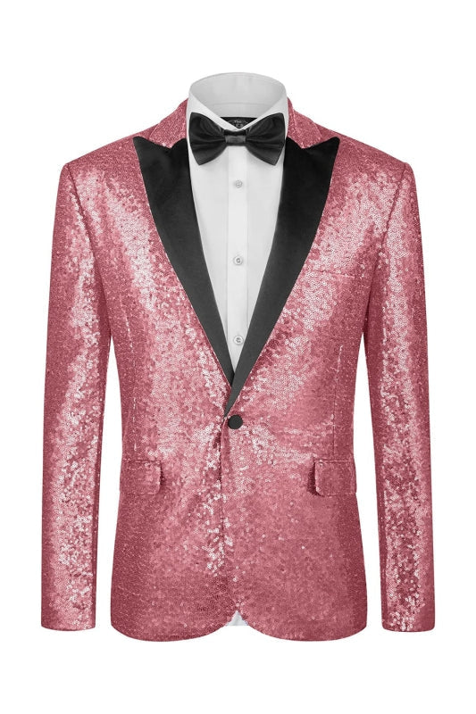 Elliot Fancy Pink Sequins Peaked Lapel Prom Suits For Men