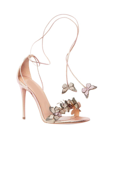 Gold Butterfly Embellished Lace Up High Heel Sandals