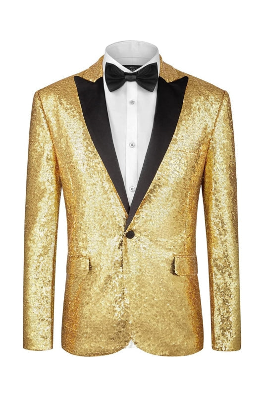 Evan Fancy Champagne Peaked Lapel Sequins Men Suits For Prom