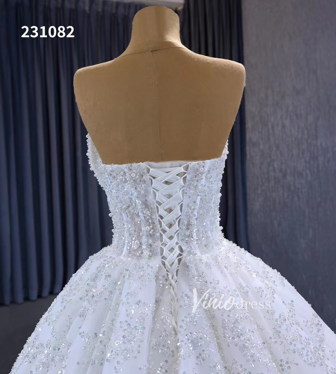 Gorgeous Beaded Strapless Wedding Dresses Sweetheart Neck Bridal Gown 231082-wedding dresses-Viniodress-Ivory-Custom Size-Viniodress