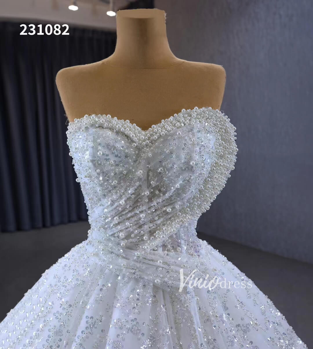 Gorgeous Beaded Strapless Wedding Dresses Sweetheart Neck Bridal Gown 231082-wedding dresses-Viniodress-Viniodress