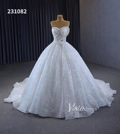 Gorgeous Beaded Strapless Wedding Dresses Sweetheart Neck Bridal Gown 231082-wedding dresses-Viniodress-Ivory-Custom Size-Viniodress