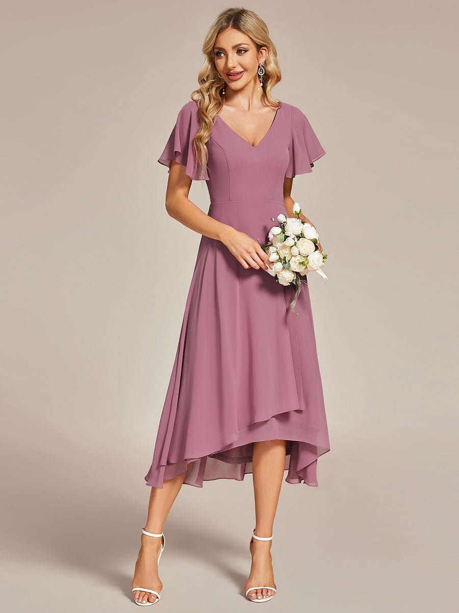 Grace V neck chiffon high how mother of the bride gown - Bay Bridal and Ball Gowns