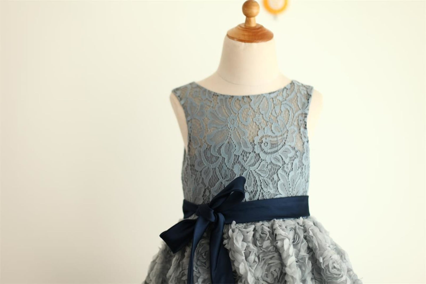 Gray Lace Rosette Keyhole Back Flower Girl Dress