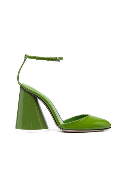 Green Ankle Strap Block Heel Sandals