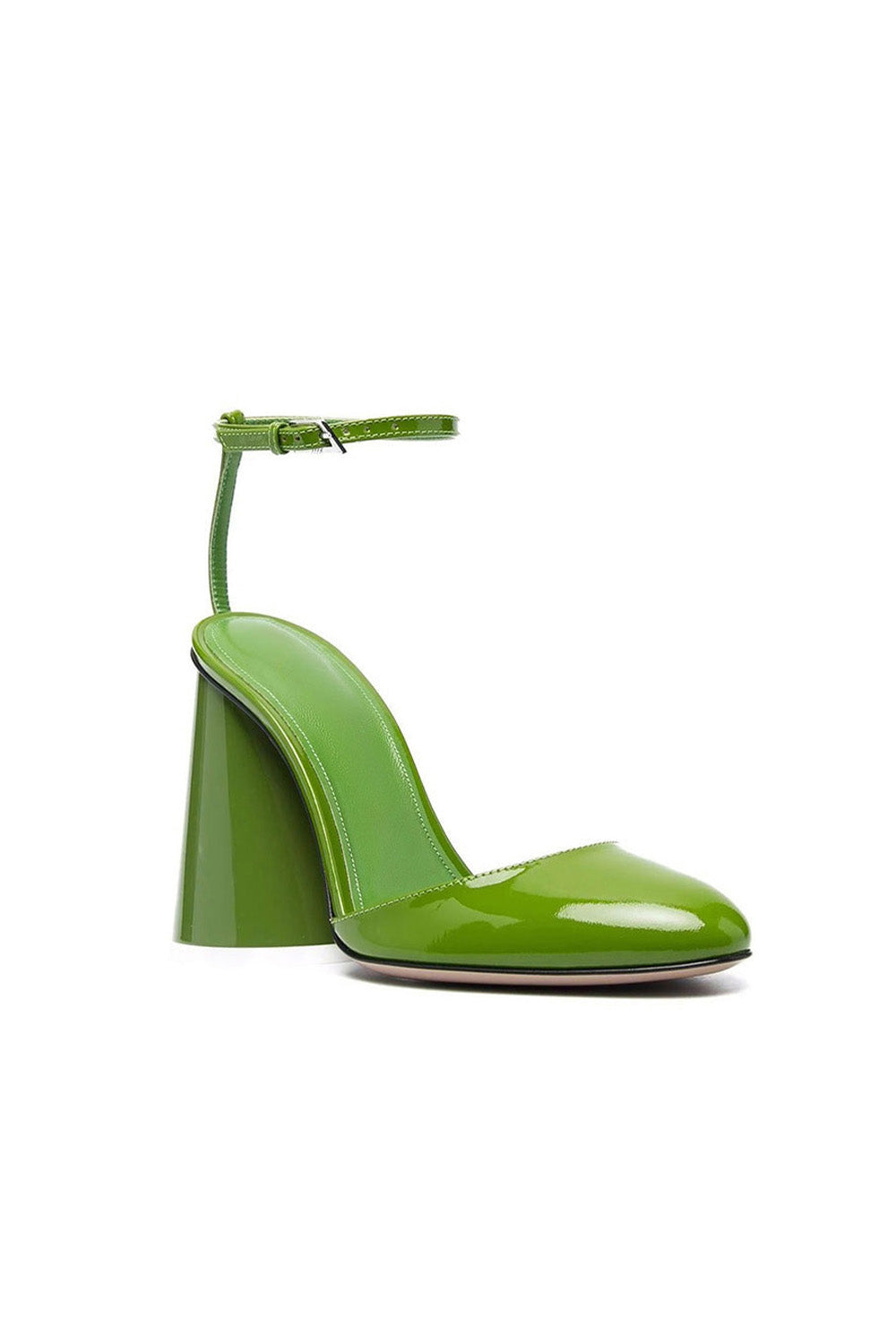 Green Ankle Strap Block Heel Sandals