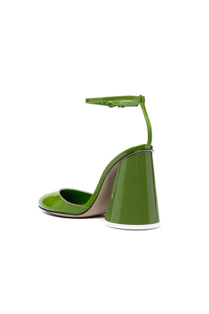 Green Ankle Strap Block Heel Sandals