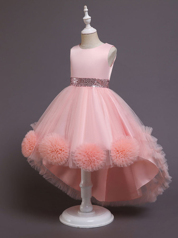 Green Jewel Neck Sleeveless Bows Tulle Cotton Sequined Kids Party Dresses-showprettydress