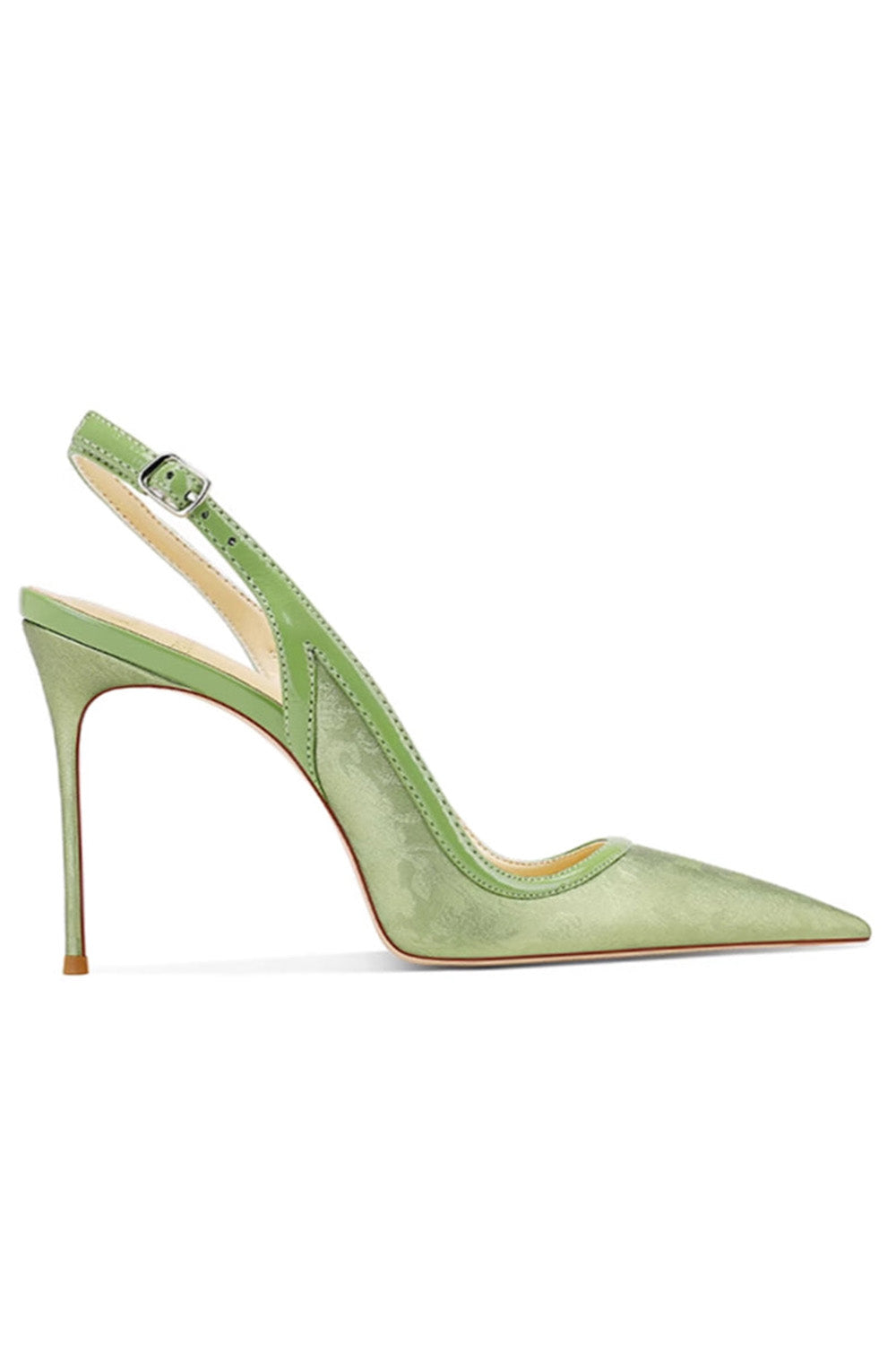 Green Slingback Mid Heel Stiletto Sandals