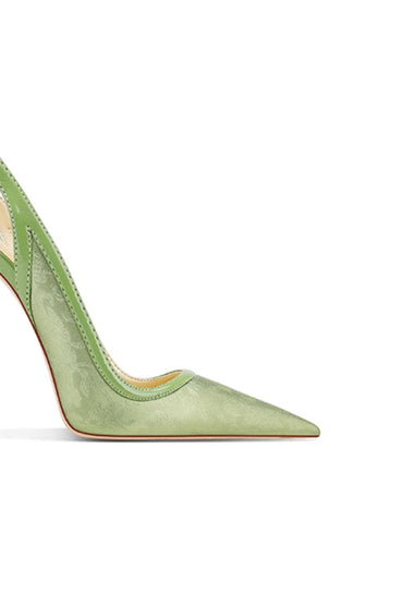 Green Slingback Mid Heel Stiletto Sandals