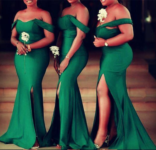 Roycebridal Emerald Green Bridesmaid Dresses Off the Shoulder Wedding Guest Dress