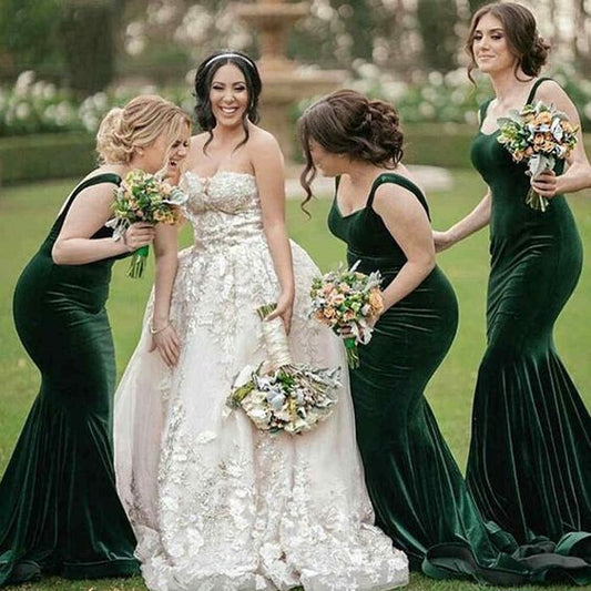 Roycebridal Mermaid Dark-Green Velvet Bridesmaid Dress Sexy Evening Gown