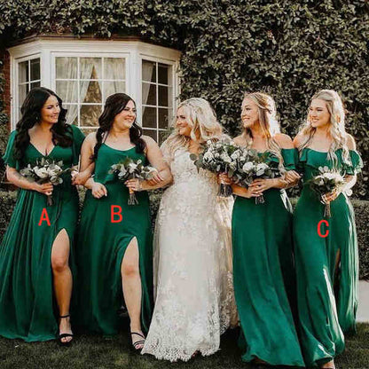 Roycebridal Cheap Mismatched Chiffon Bridesmaid Dresses Green with split