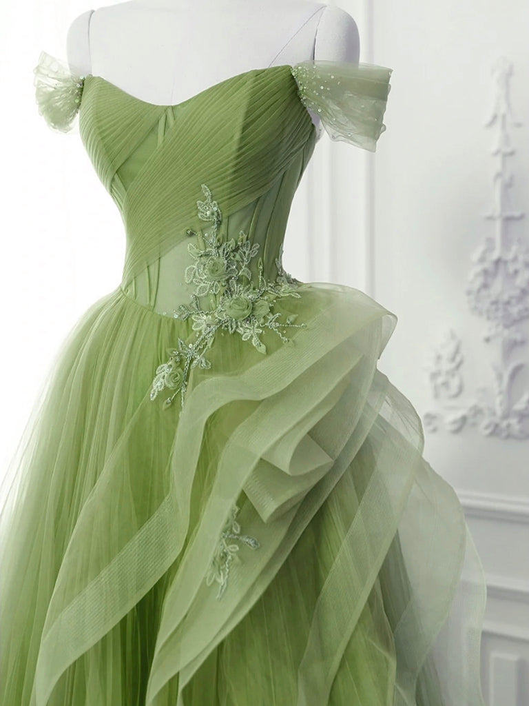 Roycebridal Saflor | Green A-Line Off Shoulder Long Prom Dress Lace Long Evening Dress