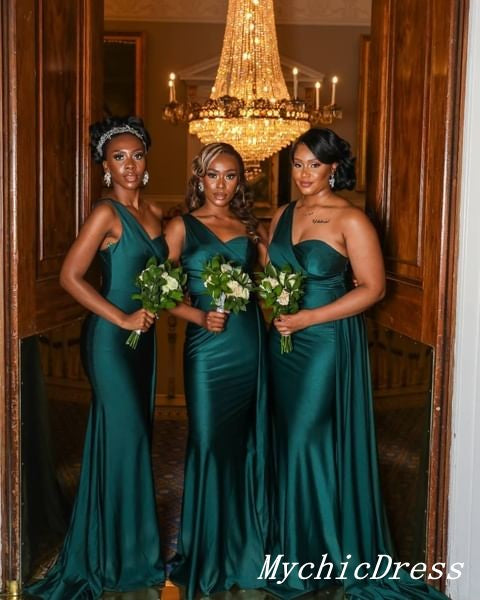 Roycebridal Cheap One Shoulder Green Bridesmaid Dresses Long Wedding Guest Dress